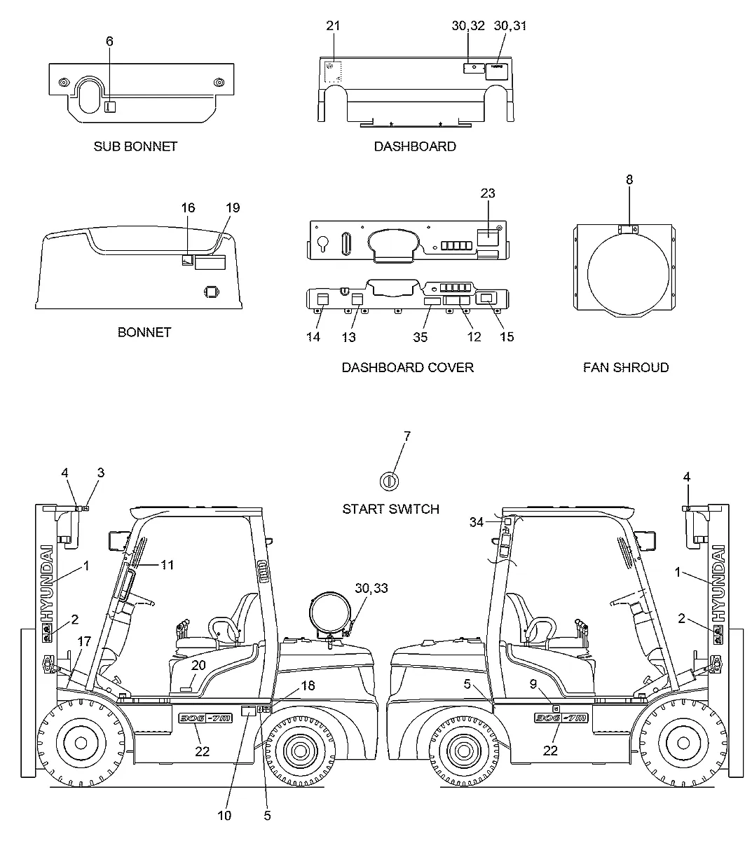 Adesivo nome(25g-7m) para a máquina Hyundai