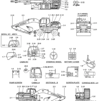 Adesivo-instrução de serviço para a máquina Hyundai
