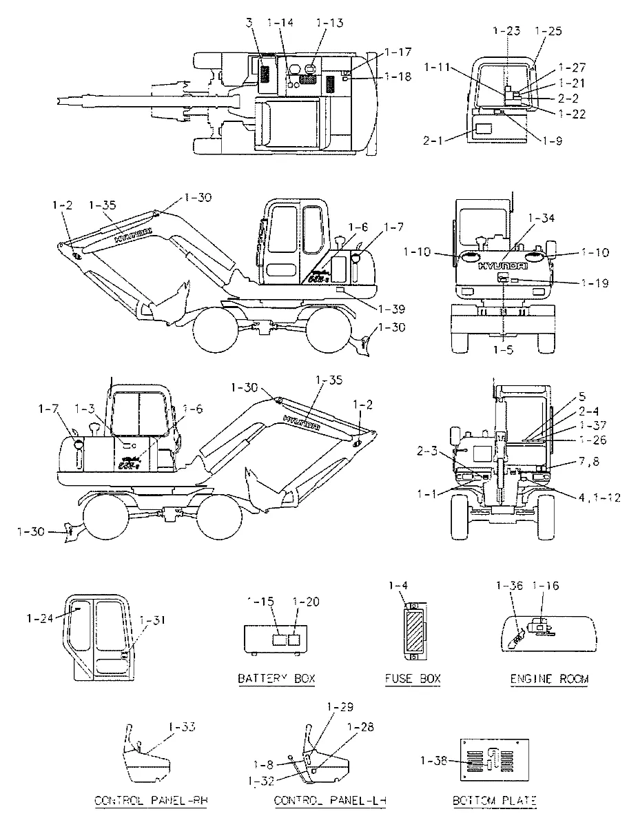 Adesivo-instrução para a máquina Hyundai